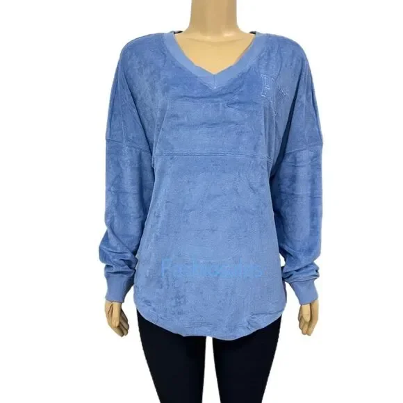 Victoria’s Secret Pink Varsity Terry Cloth V Neck Oversized Pullover - Picture 4 of 10